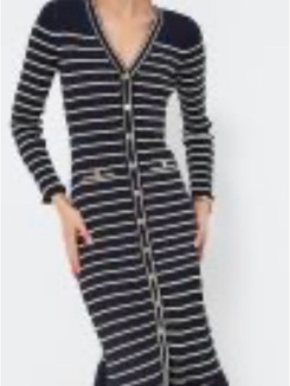 Chic Navy & White Striped Knit Gold Button-Front Dress by Cara Cara - Picture 2 of 11